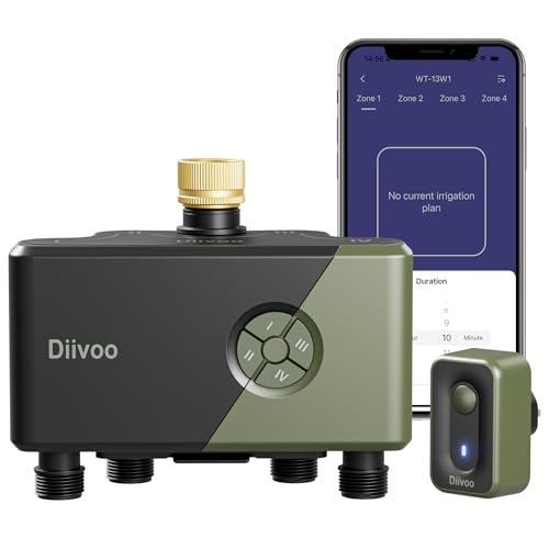 Diivoo Bewässerungscomputer WLAN 4 Ausgänge, Garten Zeitschaltuhr mit Messingeinlass, mit 60M RFID-Technologie, Kompatibel mit Alexa & 24 Bewässerungsplänen & Regenverzögerung Diivoo Bewässerungscomputer WLAN 4 Ausgänge, Garten Zeitschaltuhr mit Messingeinlass, mit 60M RFID-Technologie, Kompatibel mit Alexa & 24 Bewässerungsplänen & Regenverzögerung von Diivoo
