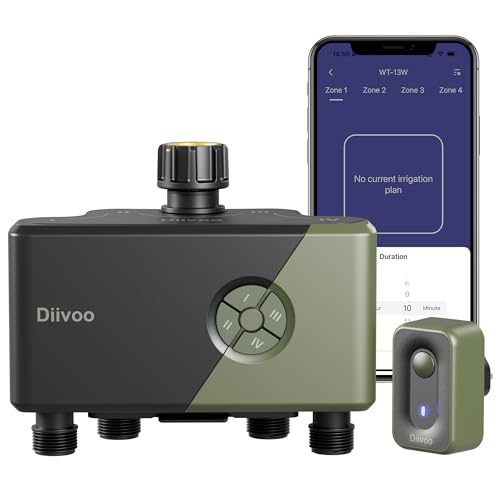 Diivoo Bewässerungscomputer mit 60M RFID-Technologie WLAN Zeitschaltuhren Automatische Bewässerung 4 Ausgänge von Diivoo