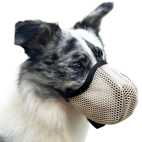 Diketone Maulkorb für Große Hunde, Prevent Kauen/Fressen/Beißen, Atmungsaktiv, Reflektierend, Einstellbar, Mittlere Hund (Beige, L) von Diketone