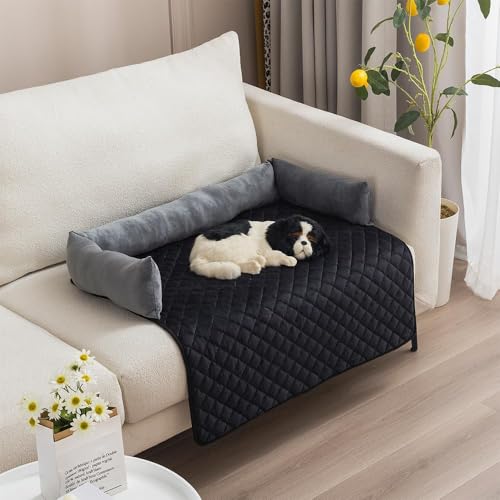 Dilaminaqi Pelzbarn Kühlendes Sofabett, Pelzbarn Kühlendes Hundebett, Wasserdichter Couchbezug, waschbar, rutschfeste Unterseite, für große Hunde Sommer (Grauschwarz, 90cm*120cm) von Dilaminaqi