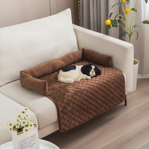 Dilaminaqi Pelzbarn Kühlendes Sofabett, Pelzbarn Kühlendes Hundebett, Wasserdichter Couchbezug, waschbar, rutschfeste Unterseite, für große Hunde Sommer (Kaffee, 90cm*135cm) von Dilaminaqi