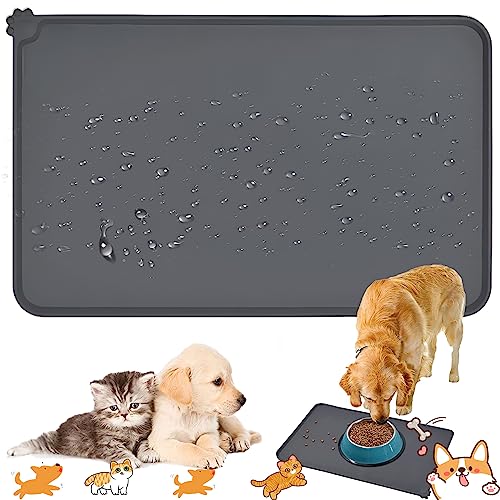 Dilightnews Silikon Hundematte, Futternapf Unterlage für Katze Mit Rand, Rutschfeste Hundenapf Matte für Futternäpfe Wassernapf, Futtermatte, 48x30cm, Grau Dilightnews Silikon Hundematte, Futternapf Unterlage für Katze Mit Rand, Rutschfeste Hundenapf Matte für Futternäpfe Wassernapf, Futtermatte, 48x30cm, Grau von Dilightnews
