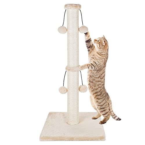 Dimaka Kratzbaum für Katzen, 73 cm, natürliches Sisalseil, Kratzbaum mit 4 Spielbällen für große Katzen, Beige von Dimaka