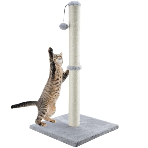 Dimaka 86,4 cm hoher Kratzbaum für große Katzen und Kätzchen, hoher vertikaler Kratzbaum mit hochwertigem natürlichem Sisalseil und interaktivem hängenden Ball für Hauskatzen (Grau, 86,4 cm) von Dimaka