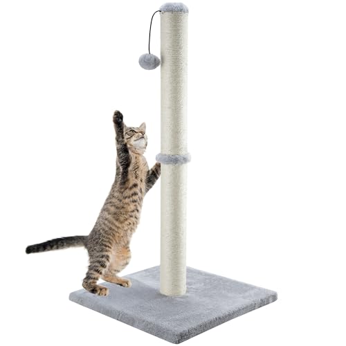 Dimaka 86,4 cm hoher Katzenkratzbaum für Erwachsene Katzen und Kätzchen, großer vertikaler Kratzbaum mit Premium-Sisalseil und interaktivem hängenden Spielzeugball (Grau) von Dimaka