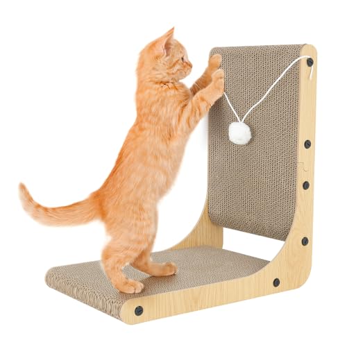 Dimaka Kratzmatte für Katzen, 42 cm hoch, L-Form, vertikal, Kratzpappe mit Katzenminze-Ball und Spielzeugball für Indoor-Katzen und Kätzchen Dimaka Kratzmatte für Katzen, 42 cm hoch, L-Form, vertikal, Kratzpappe mit Katzenminze-Ball und Spielzeugball für Indoor-Katzen und Kätzchen von Dimaka