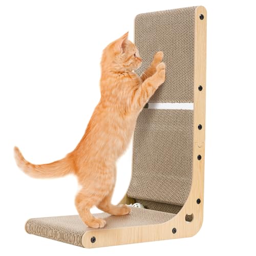 Dimaka Kratzmatte für Katzen, 60 cm hoch, L-Form, vertikal, Kratzpappe mit Katzenminze-Ball und Spielzeugball für Indoor-Katzen und Kätzchen von Dimaka