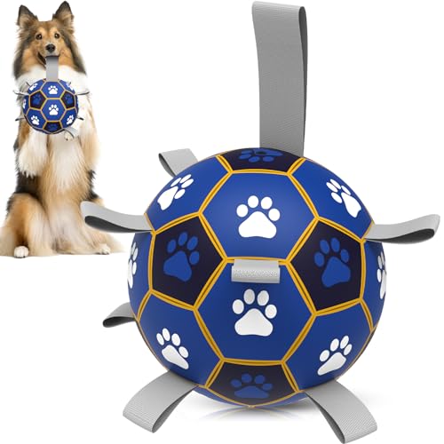 Quietschspielzeug für Hunde, Fußball, mit Glocke im Inneren und Nylongurt, interaktives Hundespielzeug, Welpen, Geburtstag, Apportierball, Hundespielzeug für mittelgroße und große Rassen (17.8 cm) von Diman