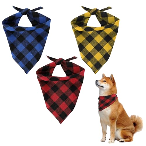 Dimeho Hunde Bandana, 3 Stück Kopftücher Hundehalstuch Dreieckstuch Klassisches Kariertes aus Baumwolle Weicher Haustierschal Verstellbares Rot-Gelb-Blau Hundehalstuch für Mittelgroße Große Hunde (L) Dimeho Hunde Bandana, 3 Stück Kopftücher Hundehalstuch Dreieckstuch Klassisches Kariertes aus Baumwolle Weicher Haustierschal Verstellbares Rot-Gelb-Blau Hundehalstuch für Mittelgroße Große Hunde (L) von Dimeho