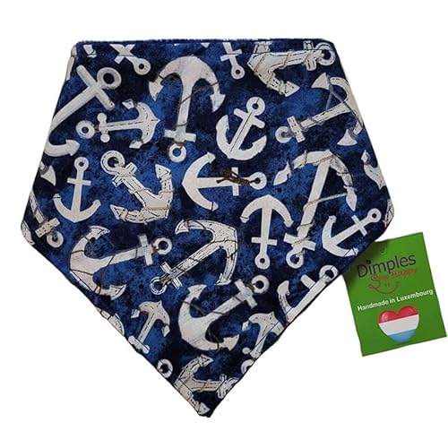 Dimples Hundehalstuch - Anker und Rettungsringe Dunkelblau für Kleine, Mittlere und Große Hunde, Welpen und Katzen - Besitzer Geschenk - Handgemachtes Accessoire 60cm von Dimples - Sew Happy