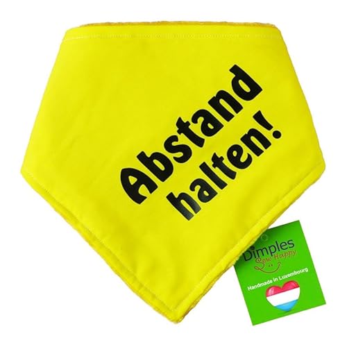 Dimples Hundehalstuch Gelb - Abstand Halten - Bitte Hund Nicht anfassen -Warn Halstuch für kleine mittlere und Grosse Hunde, die nervös, ängstlich, läufig, bissig oder in Ausbildung sind 35cm von Dimples - Sew Happy