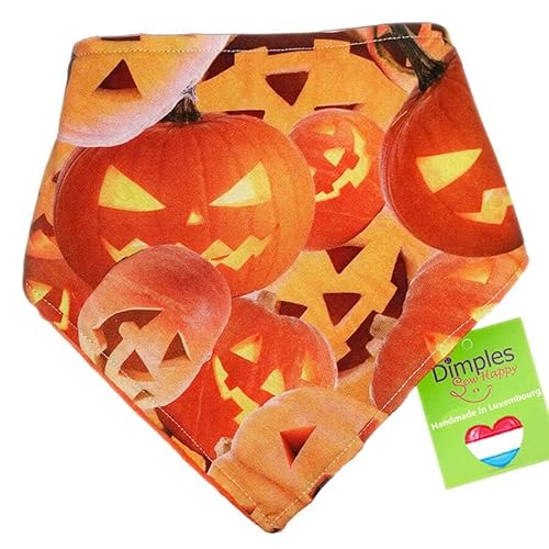 Dimples Hundehalstuch - Halloween Kürbisse orange - Halstuch für kleine mittlere und Grosse Hunde Welpen und Katzen - Hunde Besitzer Geschenk - Handgemachtes Hunde Accessoire 50cm von Dimples - Sew Happy