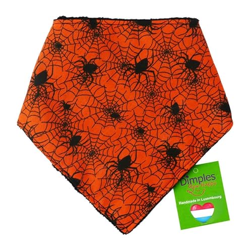 Dimples Hundehalstuch - Halloween Spinnen schwarz orange - Halstuch für kleine mittlere und Grosse Hunde Welpen und Katzen - Geschenk - Handgemachtes Hunde Accessoire 65cm von Dimples - Sew Happy