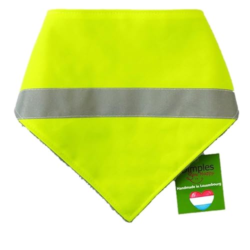 Dimples Hundehalstuch - Hi-Vis Reflektorband Warngelb hohe Sichtbarkeit - Halstuch für kleine mittlere und Grosse Hunde und Katzen - Hunde Besitzer Geschenk - Handgemachtes Hunde Accessoire 30cm von Dimples - Sew Happy