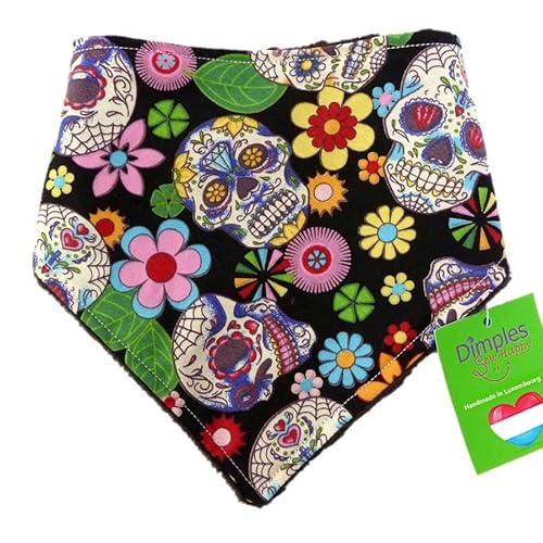 Dimples Hundehalstuch - Mexikanische Totenköpfe Schwarz - Für Kleine, Mittlere und Große Hunde, Welpen und Katzen - Besitzer Geschenk - Handgemachtes Accessoire 60cm von Dimples - Sew Happy