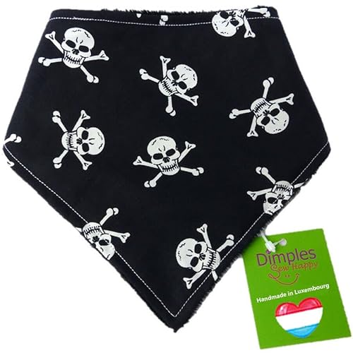 Dimples Hundehalstuch - Piraten Totenkopf schwarz - Halstuch für kleine mittlere und Grosse Hunde Welpen und Katzen - Hunde Besitzer Geschenk - Handgemachtes Hunde Accessoire 25cm von Dimples - Sew Happy