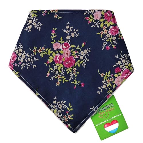 Dimples Hundehalstuch - Romantik Rosen Nachtblau - Halstuch für kleine mittlere und Grosse Hunde Welpen und Katzen - Hunde Besitzer Geschenk - Handgemachtes Hunde Accessoire 30cm von Dimples - Sew Happy
