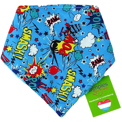 Dimples Hundehalstuch - Superheld Batman Comic - Halstuch für kleine mittlere und Grosse Hunde Welpen und Katzen - Hunde Besitzer Geschenk - Handgemachtes Hunde Accessoire 65cm von Dimples - Sew Happy