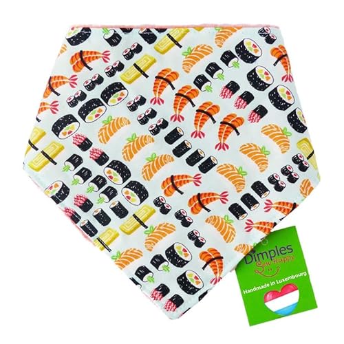 Dimples Hundehalstuch - Sushi Spass - Halstuch für kleine mittlere und Grosse Hunde Welpen und Katzen - Hunde Besitzer Geschenk - Handgemachtes Hunde Accessoire 40cm von Dimples - Sew Happy