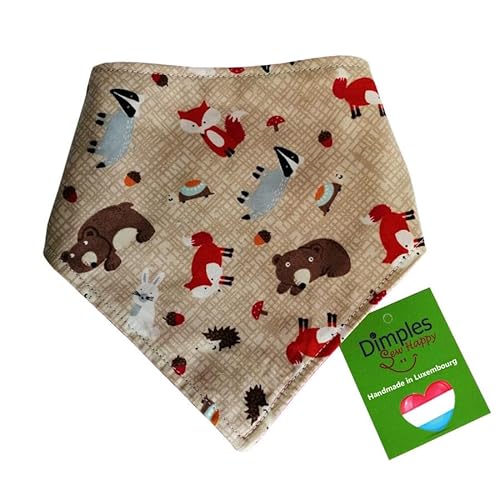 Dimples Hundehalstuch - Waldtiere Fuchs Igel - Halstuch für kleine mittlere und Grosse Hunde Welpen und Katzen - Besitzer Geschenk - Handgemachtes Hunde Accessoire 65cm von Dimples - Sew Happy
