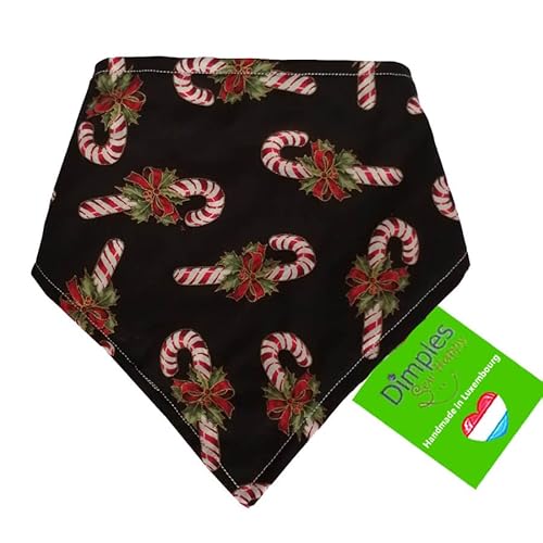 Dimples Hundehalstuch - Weihnachten Zuckerstangen schwarz rot - Halstuch für kleine mittlere und Grosse Hunde Welpen und Katzen - Hunde Besitzer Geschenk - Handgemachtes Hunde Accessoire 40cm von Dimples - Sew Happy