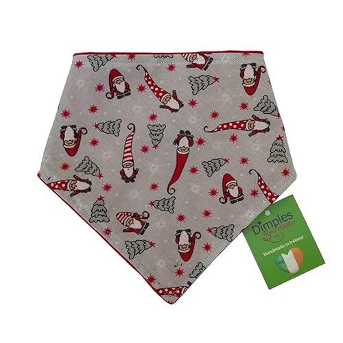 Dimples Hundehalstuch - Weihnachtswichtel grau rot - Halstuch für kleine mittlere und Grosse Hunde Welpen und Katzen - Hunde Handgemachtes Hunde Accessoire 30cm von Dimples - Sew Happy