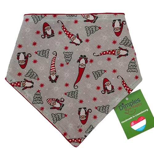 Dimples Hundehalstuch - Weihnachtswichtel grau rot - Halstuch für kleine mittlere und Grosse Hunde Welpen und Katzen - Hunde Handgemachtes Hunde Accessoire 30cm von Dimples - Sew Happy