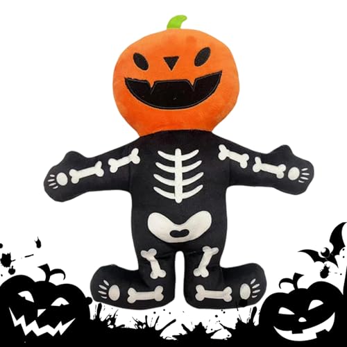 Dinchaakuarry Hundespielzeug für Halloween,Kürbis Skelett Welpen Beißspielzeug Für Zahnen | Beschäftigungsspielzeug Interaktives Plüsch Spielzeug Für Welpen Zahnung Training Halloween Drinnen & von Dinchaakuarry