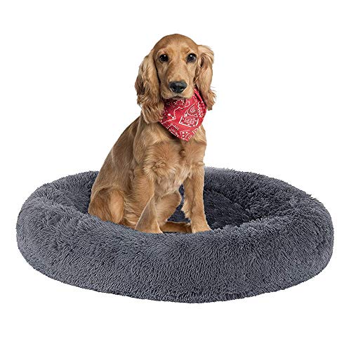 Dog Bed, Fluffy Dog ​​Bed, Circular Plush Dog Bed, Soft and warm, Easy to clean cat Dog Nest-Grau_100 cm von Ding&ng