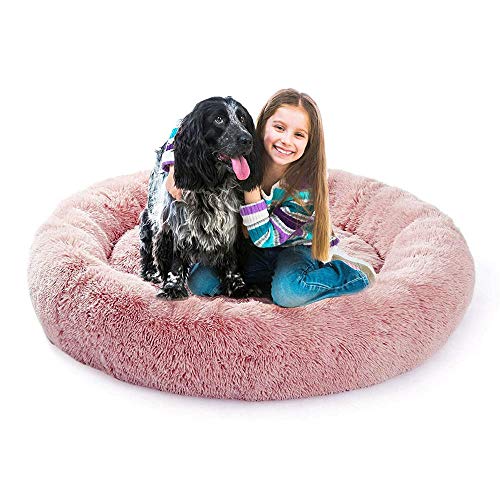 Dog Bed, Fluffy Dog ​​Bed, Circular Plush Dog Bed, Soft and warm, Easy to clean cat Dog Nest-Rosa_100 cm von Ding&ng