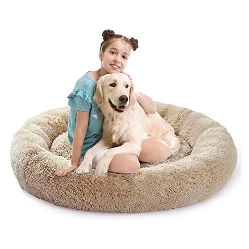 Dog Bed, Fluffy Dog ​​Bed, Circular Plush Dog Bed, Soft and warm, Easy to clean cat Dog Nest-braun_100 cm von Ding&ng
