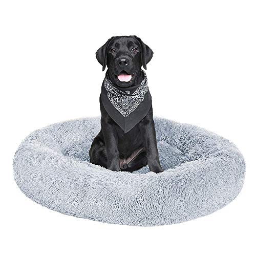Dog Bed, Fluffy Dog ​​Bed, Circular Plush Dog Bed, Soft and warm, Easy to clean cat Dog Nest-hellgrau_100 cm von Ding&ng