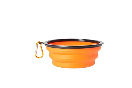 Dingo 14467 Hundenapf Reisenapf aus Silikon mit Metallkarabiner, schwarzer Rand zusätzlich Versteift, Faltbarer und Leichter Hundefutterspender, Fassungsvermögen 650 ml, Orange von Dingo Waldemar Rutkowski