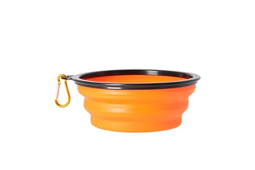 Dingo 14468 Hundenapf Reisenapf aus Silikon mit Metallkarabiner, schwarzer Rand zusätzlich Versteift, Faltbarer und Leichter Hundefutterspender, Fassungsvermögen 1000 ml, Orange (14468) von Dingo Waldemar Rutkowski