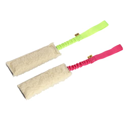 Dingo Beißwülste Wolle mit Griff Bungee 2 Stück 20 cm x 6 cm Grün Beißwülste,Pink Beißwülste Agility Apporte Spiel Training Hundespielzeug Z30003 von Dingo Waldemar Rutkowski