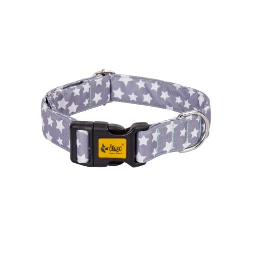Dingo Halsband Regulär Kollektion America- Alaska 2,0 x 45 cm (23-40 cm) Halsband Regulär Klickverschluss,Oxford-Stoff wasserdicht, mehrfarbigen Grau mit weißen Sternen schönes Design 15512 von Dingo Waldemar Rutkowski
