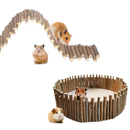 Dinhauyon Hamster Brücke,Hamster Holzzaun,Nager Holzzaun,50cm Spielzeug Holzleiter Rollende Zähne Schleifzaun,Passend Für Hamster Mäuse Sandratten Und Andere Kleine Tiere von Dinhauyon