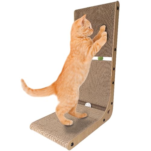L-förmiger Kratzbretter Katze für Kratzfeste Möbel, Stabil Wellpappe Katzenbett für Wand und Ecke, Einfaches und Langlebiges Katzenspielzeug, Strapazierfähiges Kratzmatten für Katzen mit Kugelbahn von Dinhauyon