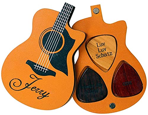 Dinikally 3 Stück Gitarrenpicks mit hölzerner Pickbox, personalisierter Pickbox, kostenloser Gravur (sty1) von Dinikally
