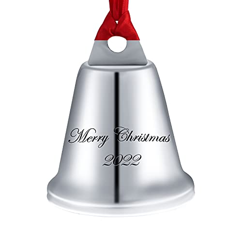 Dinikally Benutzerdefinierte Gravierte Glocke Personalisierte Silberne Glocke Ornament Mit Roter Krawatte Hängenden Band FÜR Weihnachtsbaumgeschenk (sty1) von Dinikally