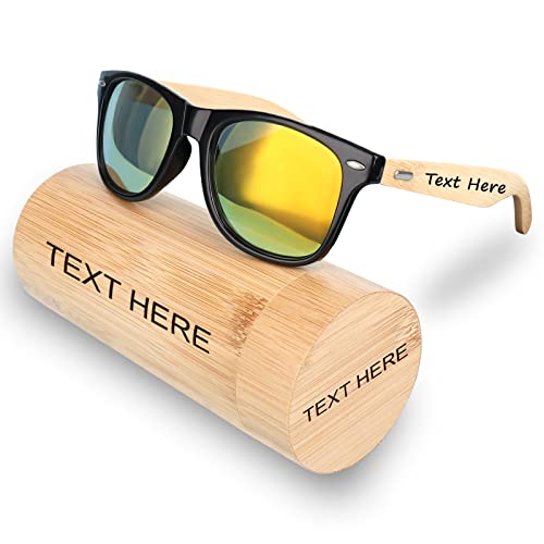 Dinikally Personalisierte Gravierte Holzarm-Sonnenbrille Mit Graviertem Bambus-Brillenetui Benutzerdefiniertes Sonnenbrillenetui FÜR Männer Und Frauen von Dinikally