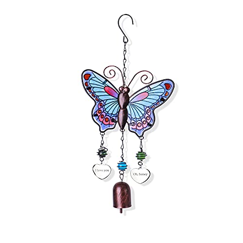 Dinikally Personalisierte Schmetterlings-Windspiele Mit Graviertem Text Herz-Anhänger Windspiele von Dinikally