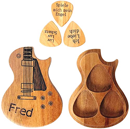 Dinikally hölzerne Gitarrenpicks, personalisierte Pickbox mit DREI geschnitzten Picks, Geschenk des Freundgitarristen (sty1) von Dinikally