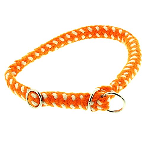 Dinoleine Hunde-Halsband/Stoppwürger, Größenverstellbar, Natürliche Baumwolle, Größe: L/ 60 cm, Orange/Weiß, 131021 von Dinoleine