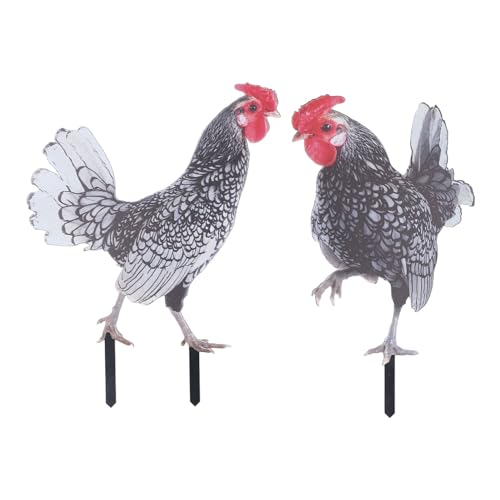 Dioche 2 Stück Hühnerhof-Dekoration, Farbenfrohe, Auffällige, Realistische Dekorative Garten-Hühnerpfähle aus Acryl für den Außenbereich, Lebensechte Dekoration, die Glück und Erfüllung von Dioche