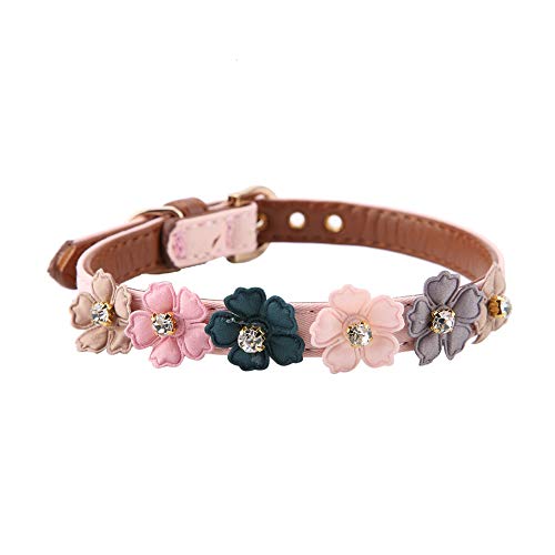 Dioche Blumendekoration Haustier Halskette, verstellbares Pu Leder Hund Katze Welpen Halsband für Haustier Katzen, kleine und mittlere Hunde(1.3 * 42cm-Rosa) von Dioche