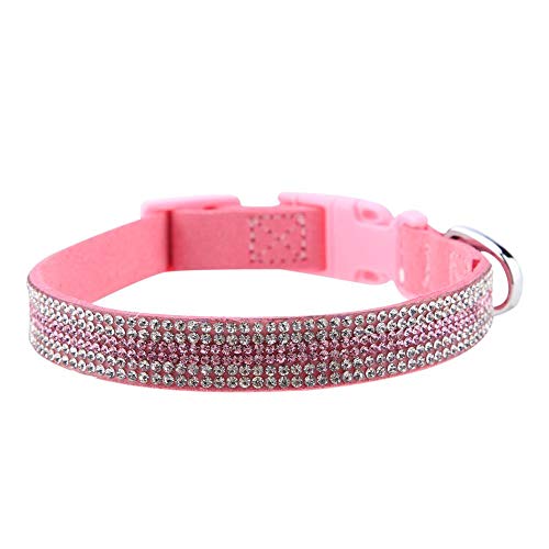 Glänzende Strass-Nieten-Halskette mit Strass, weiche PU-verstellbare Katzen-Hundehalsbänder, Pink(M) von Dioche