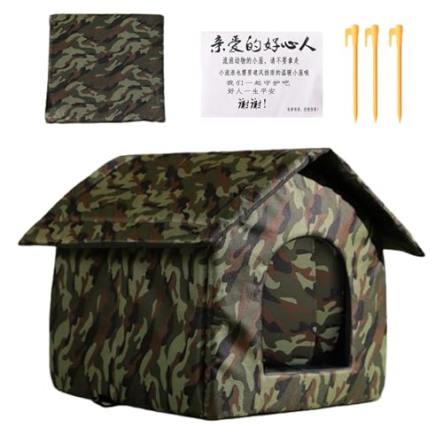 Katzenhaus Outdoor, Faltbare Wetterfester Haustierhaus Aus Oxford-Stoff Mit Befestigungsstiften, Tür Und Kissen, Warm Und Tragbar, Geeignet Für Scheunen, Höfe, Balkone, Gärten (41 X 41 X 33 cm) von Dioeazh