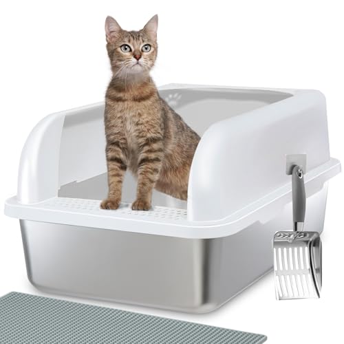Dirtreker Katzentoilette aus Edelstahl mit Deckel, XXL Extra Große Katzentoilette aus Metall für Großkatzen, Hohe Seiten Geschlossene Katzentoilette mit Anti-Urin-Auslauf, Leicht zu reinigen Dirtreker Katzentoilette aus Edelstahl mit Deckel, XXL Extra Große Katzentoilette aus Metall für Großkatzen, Hohe Seiten Geschlossene Katzentoilette mit Anti-Urin-Auslauf, Leicht zu reinigen von Dirtreker