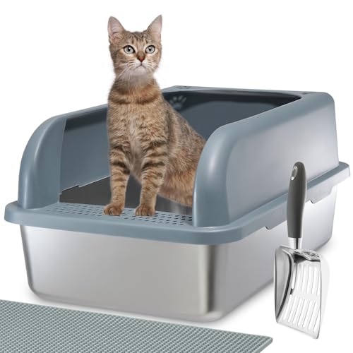 Katzentoilette aus Edelstahl mit Deckel, XXL Extra große Metall-Katzentoilette für große Katzen, hohe Seiten geschlossene Katzentoilette mit Anti-Urin-Auslauf, leicht zu reinigen, inklusive Katzentoilette aus Edelstahl mit Deckel, XXL Extra große Metall-Katzentoilette für große Katzen, hohe Seiten geschlossene Katzentoilette mit Anti-Urin-Auslauf, leicht zu reinigen, inklusive von Dirtreker